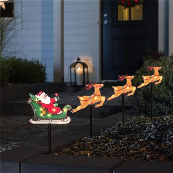 4-Piece Reindeer Set Christmas Pathway Lights, Solar Powered LED - Picture 1 of 6